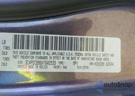 2017 Dodge Journey Sxt из США, поврежденный, VIN 3C4PDCBB6HT602533